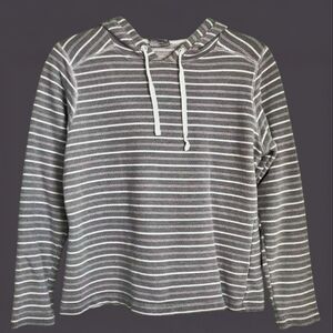 COLUMBIA PFG TROPIC HAVEN FRENCH TERRY WOMEN'S GREY STRIPED KNIT HOODIE SZ. SM